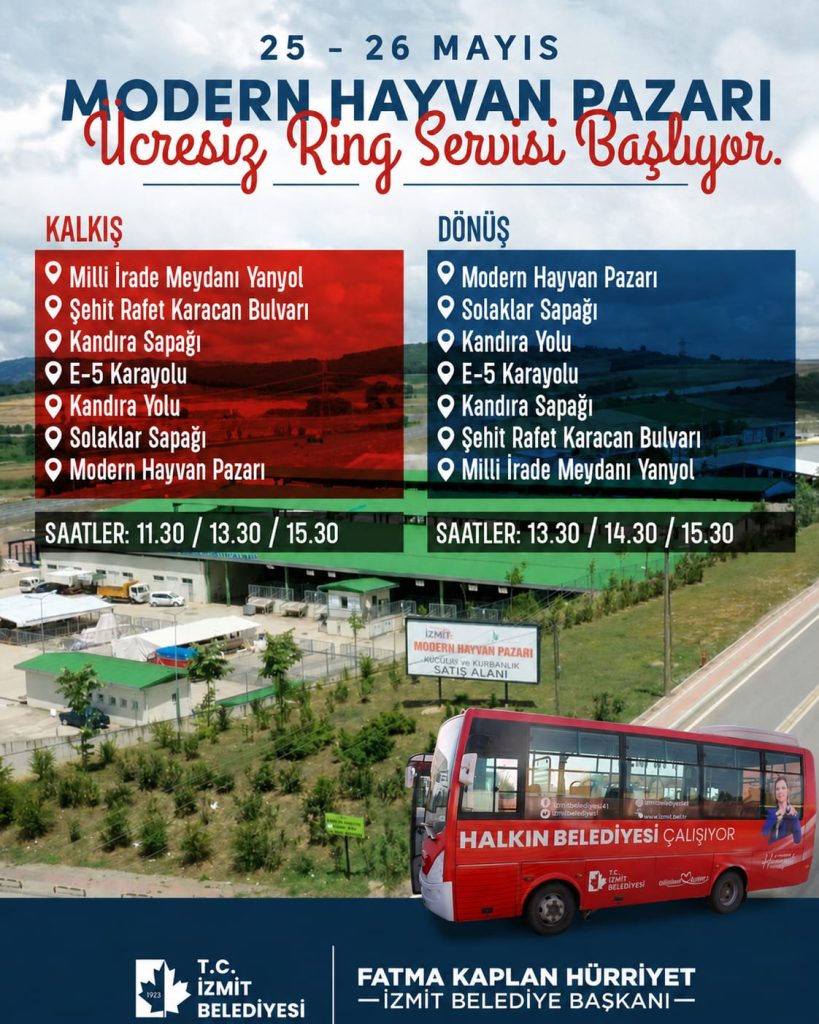 İzmit Belediyesinden Modern Hayvan Pazarı’na ücretsiz ring servisi